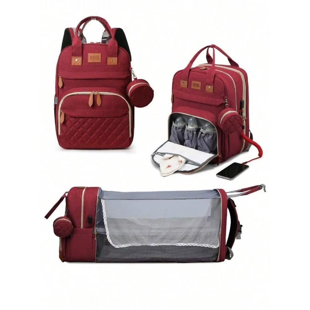 3 in 1 Diaper Bag Backpack Foldable Baby Bed Waterproof Travel Bag with USB Charge Diaper Bag Backpack with Changing Bed 3 Types